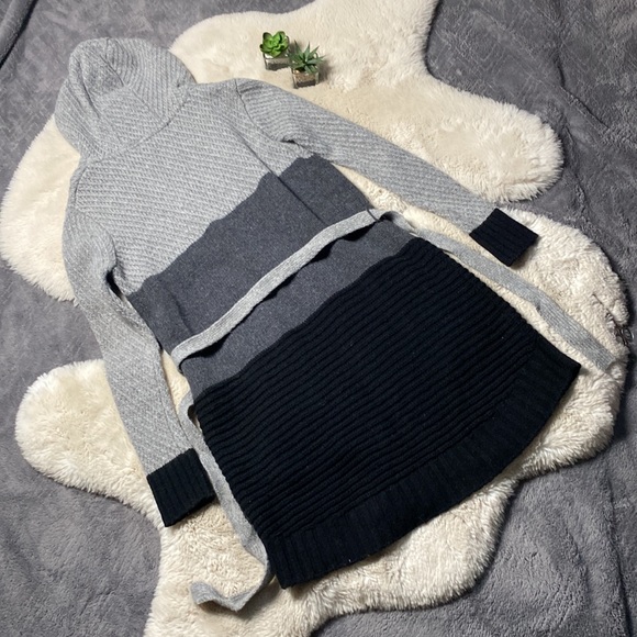 EMU Australia Wool Sweater Open Cardigan Long Color Block Black Gray Size Medium - Picture 2 of 13